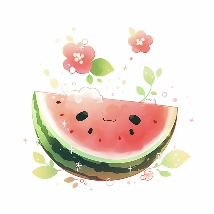 Ảnh dưa hấu chibi cười mỉm giữa không gian trống