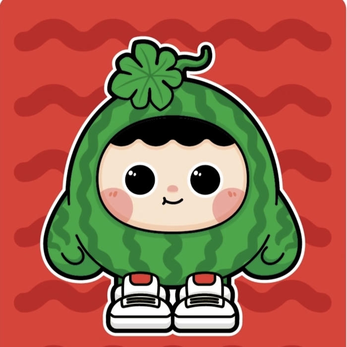 Ảnh dưa hấu chibi đang cười với khuôn mặt tròn