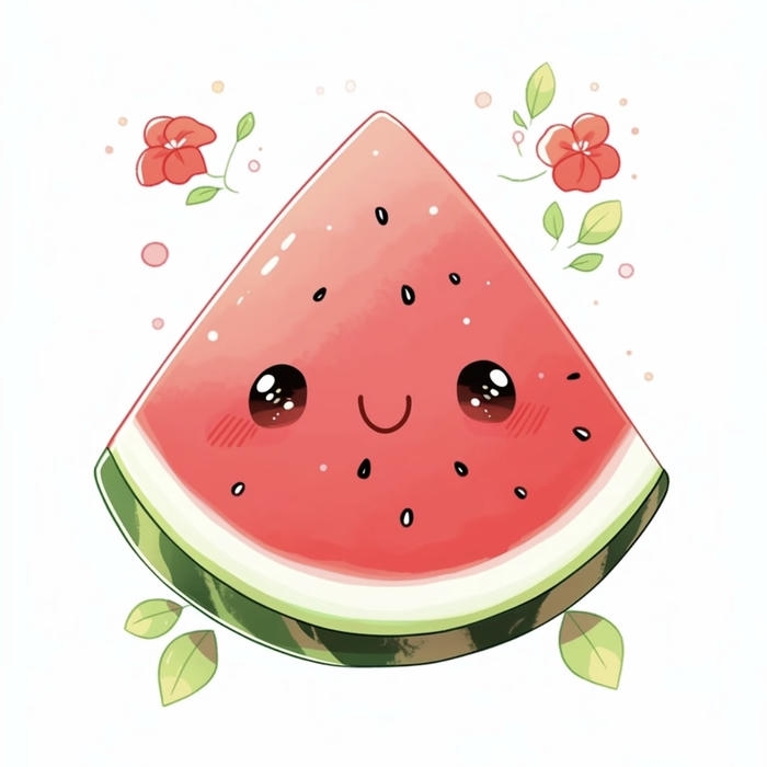 Ảnh dưa hấu chibi ngồi im với đôi mắt to