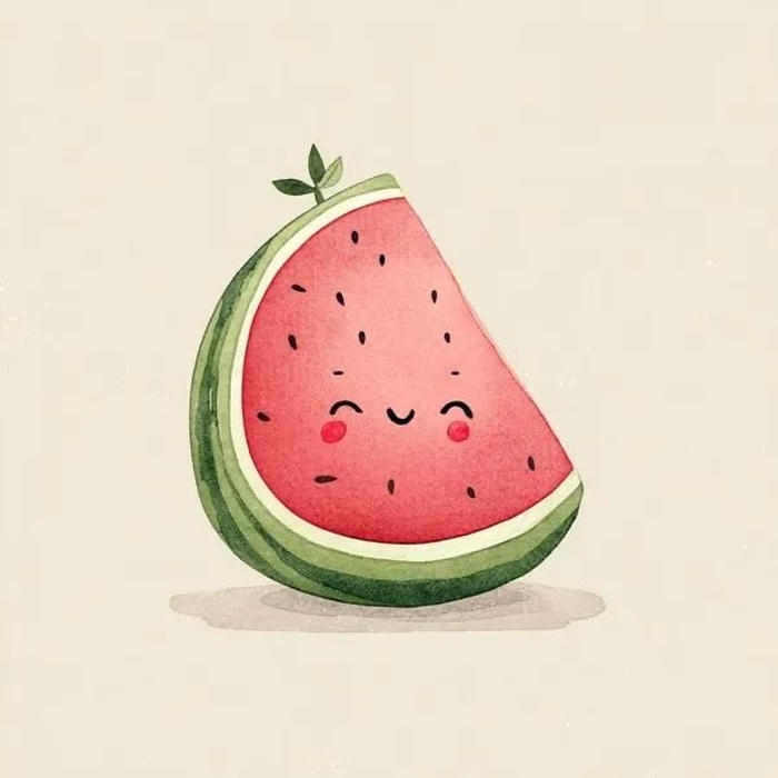 Bức hình dưa hấu chibi nhẹ mắt hài hòa