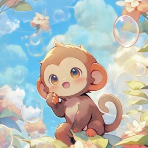 Bức hình khỉ chibi cute nhìn rất sinh động