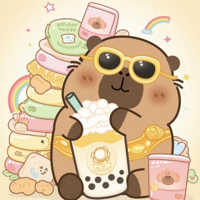 Hình ảnh capybara chibi dễ thương kiểu hoạt hình