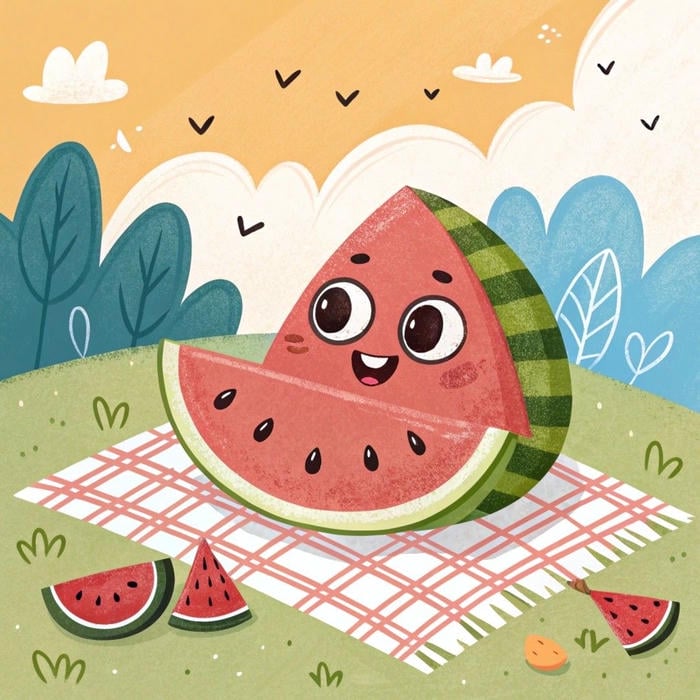 Hình ảnh dưa hấu chibi vui nhộn sinh động