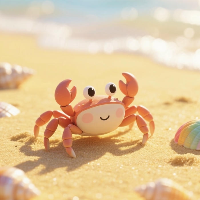 Hình con cua chibi giơ càng như đang chào