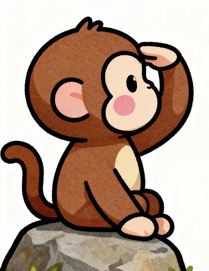 Hình khỉ chibi nhỏ xíu mang vẻ ngây ngô dễ mến