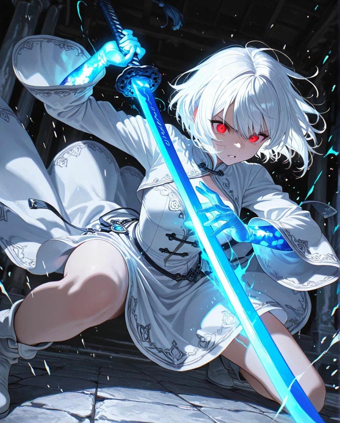 ảnh anime nữ cầm kiếm ánh nhìn tập trung