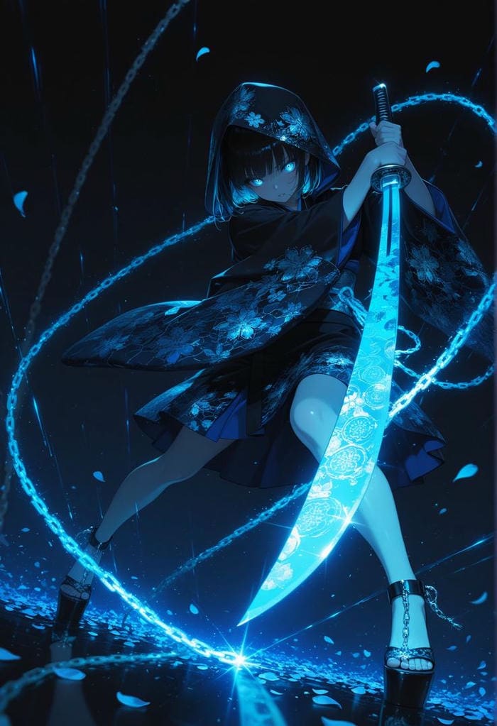 ảnh anime nữ cầm kiếm dáng đứng vững