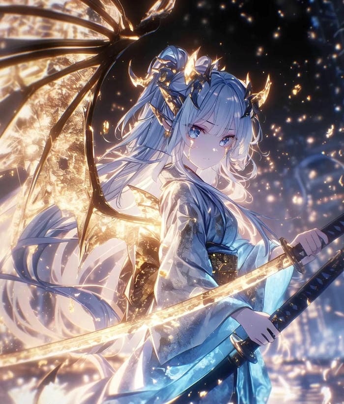 ảnh anime nữ cầm kiếm động tác sẵn sàng