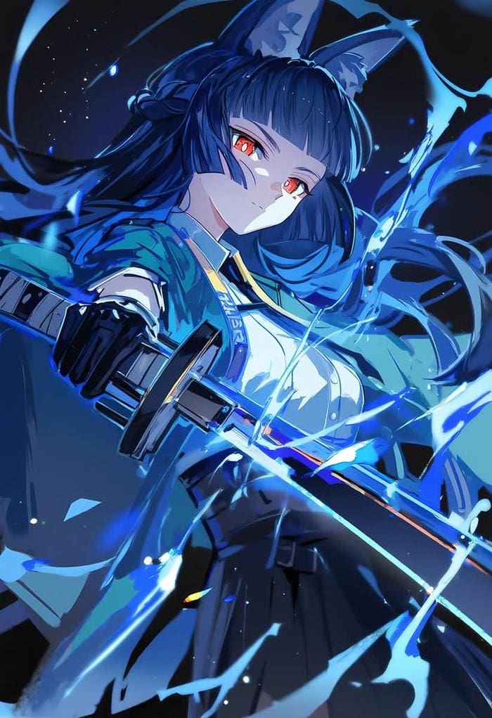 ảnh anime nữ cầm kiếm thần sắc cứng rắn