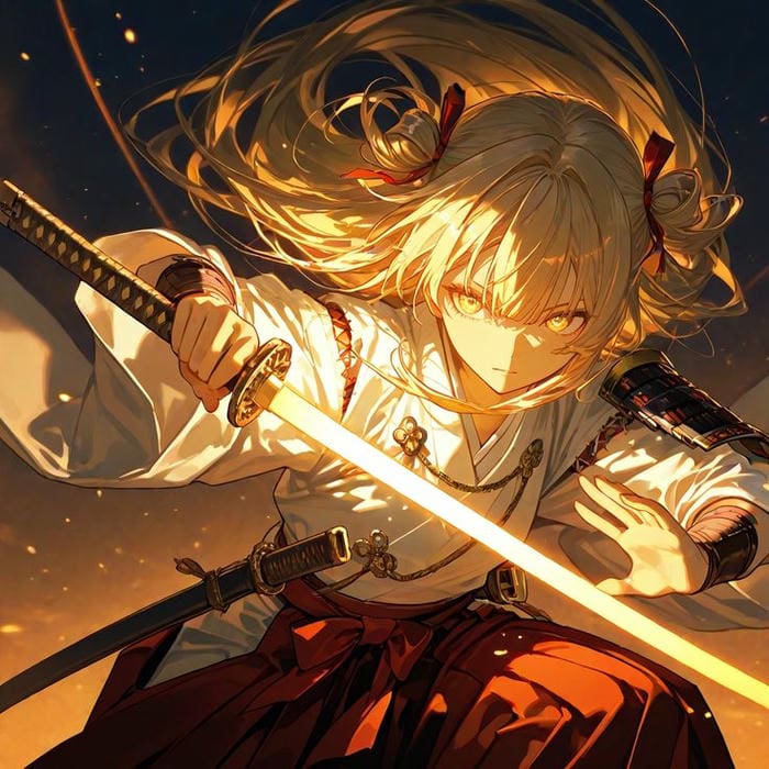 ảnh anime nữ cầm kiếm trang phục giáp nhẹ