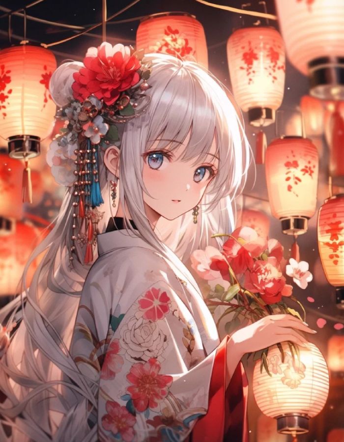 ảnh anime nữ cổ trang dáng đứng uyển chuyển