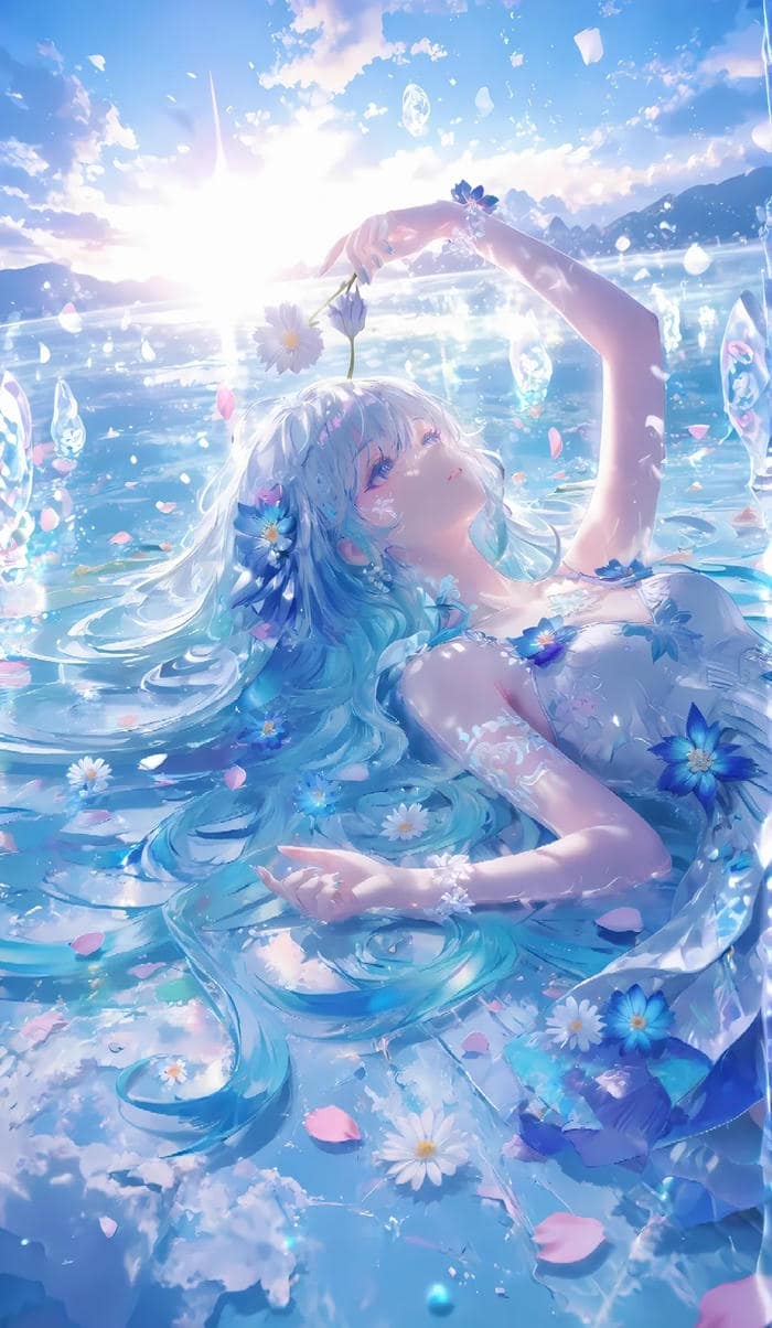 ảnh hình nền anime nữ tông xanh trong trẻo