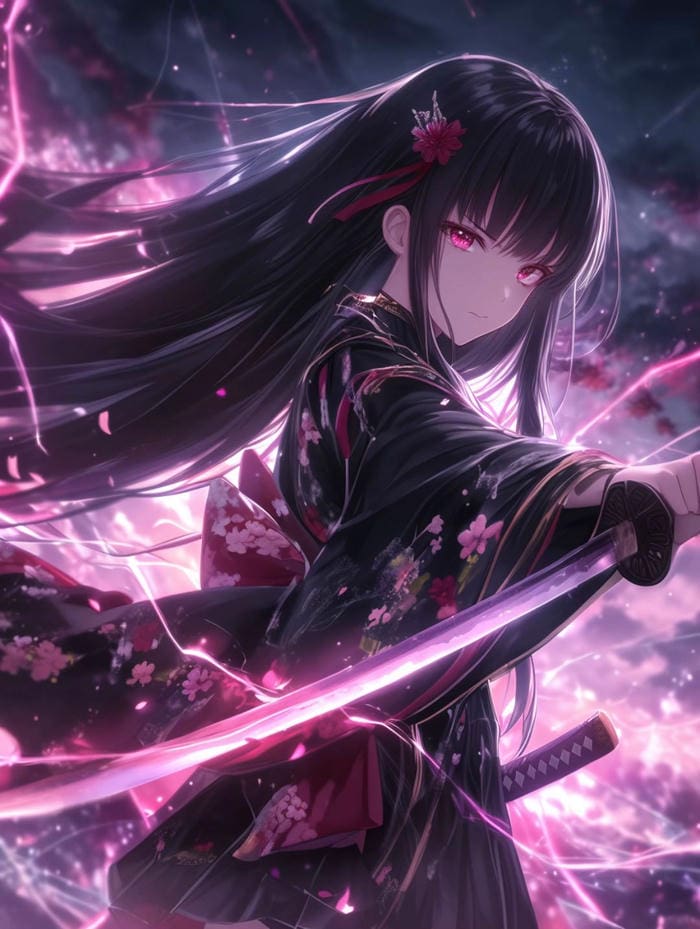 ánh mắt sắc trong ảnh anime nữ cầm kiếm