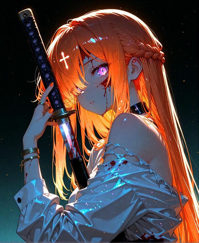 ánh sáng mạnh ảnh anime nữ cầm kiếm