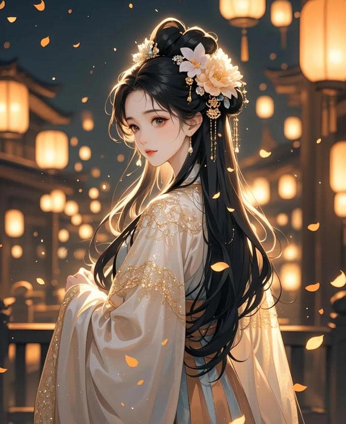 cổ trang ánh đèn đêm hình nền anime nữ