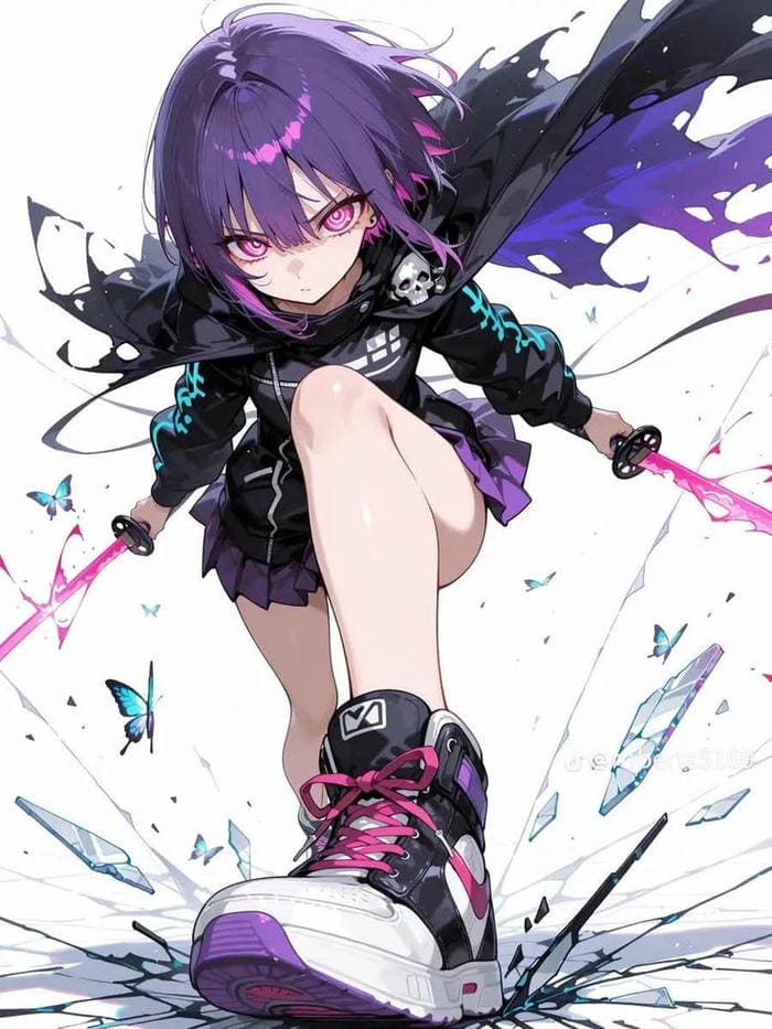 dáng đứng uy lực ảnh anime nữ cầm kiếm