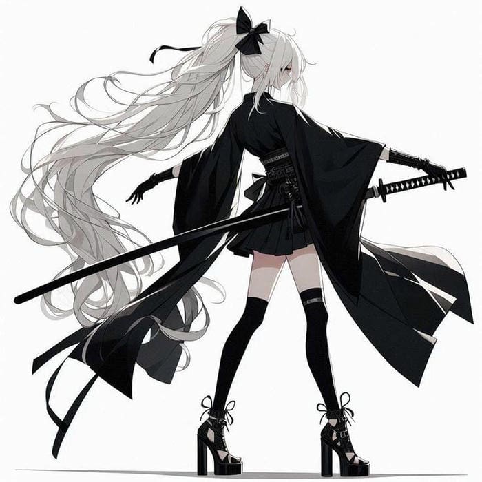 động tác sẵn sàng ảnh anime nữ cầm kiếm