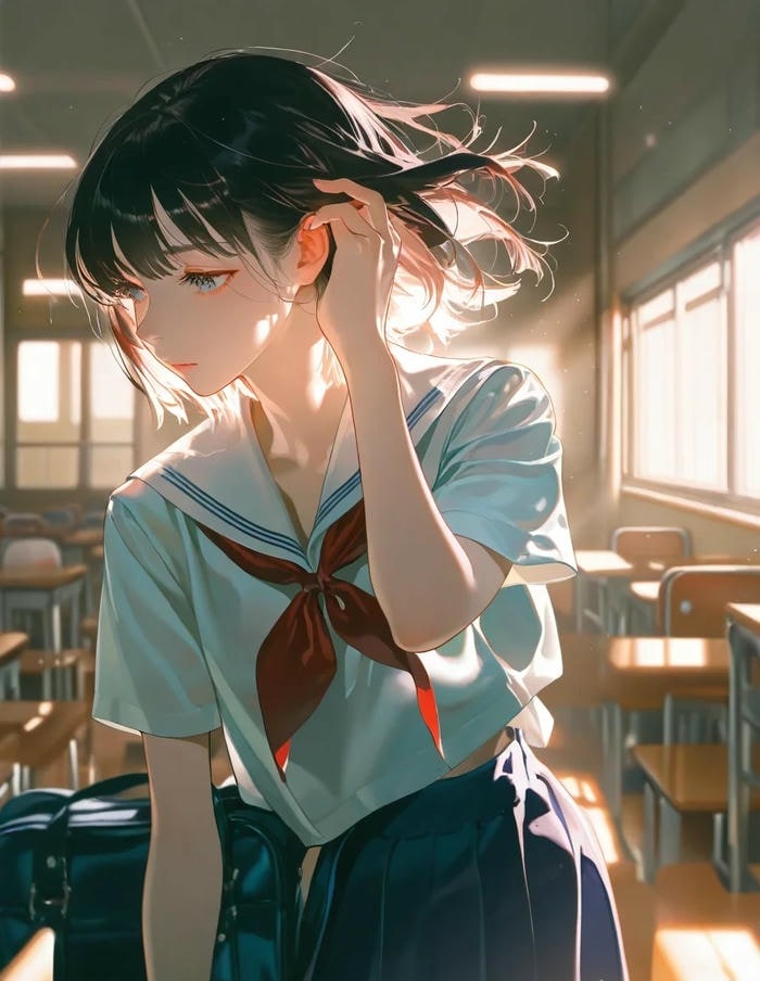 hình ảnh anime học sinh trang phục mùa hè