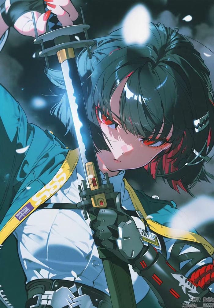 hình ảnh anime nữ cầm kiếm không khí căng