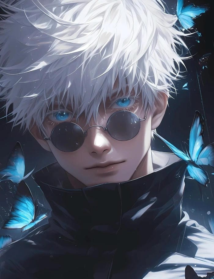 hình ảnh gojo satoru anime mái tóc trắng