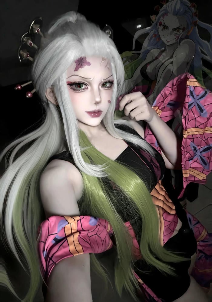 hình cosplay Daki tóc trắng dài nổi