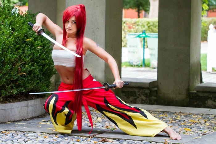hình cosplay Erza tay cầm song kiếm