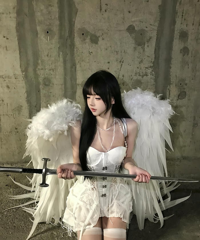 hình cosplay thiên thần cánh trắng lớn