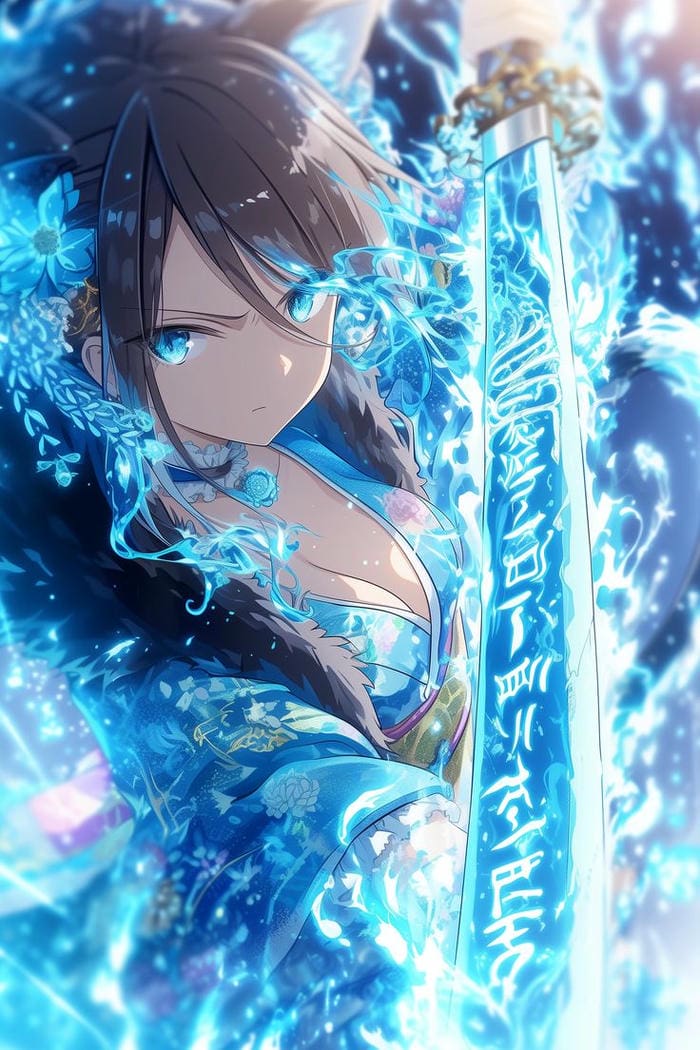 khí chất chiến binh ảnh anime nữ cầm kiếm