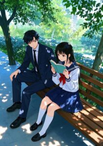 khung cảnh ảnh anime học sinh sân trường