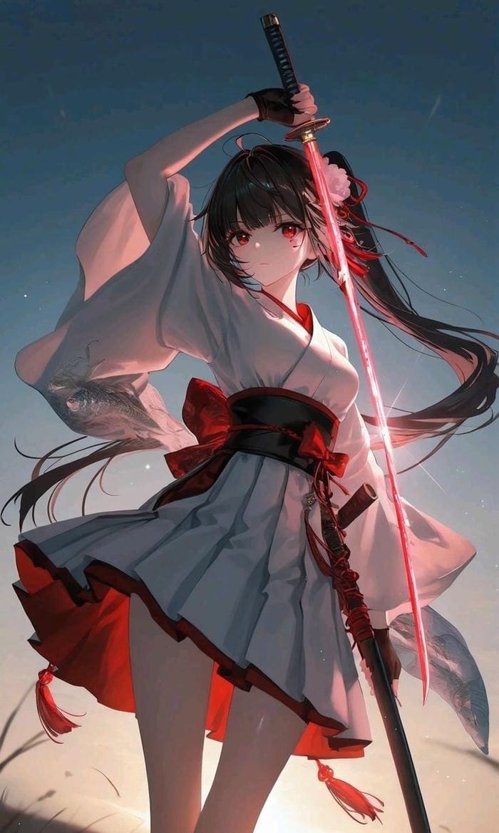 lưỡi vũ khí sắc ảnh anime nữ cầm kiếm