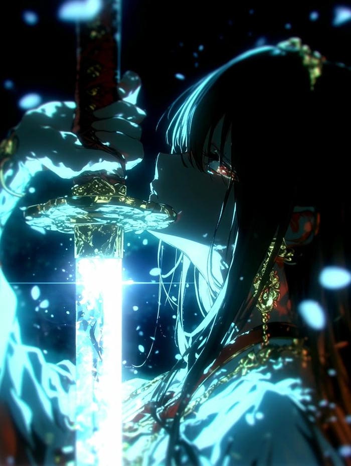 tư thế chiến binh ảnh anime nữ cầm kiếm