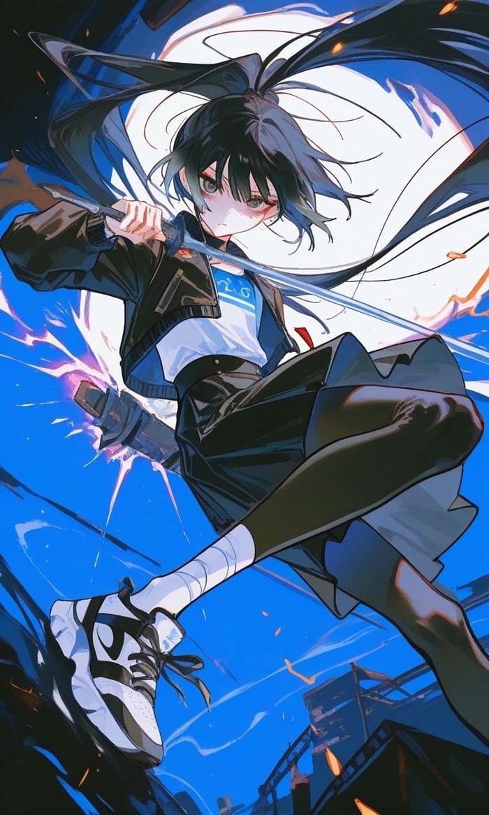 tư thế chiến đấu ảnh anime nữ cầm kiếm