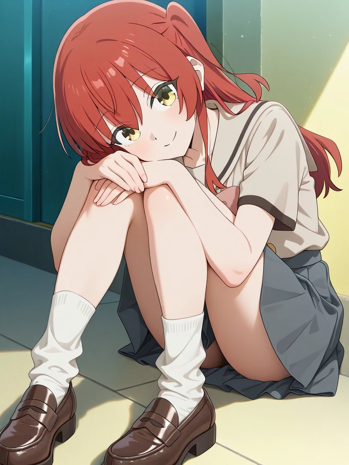 Cô gái anime Bocchi The Rock gợi cảm trong tư thế ngồi