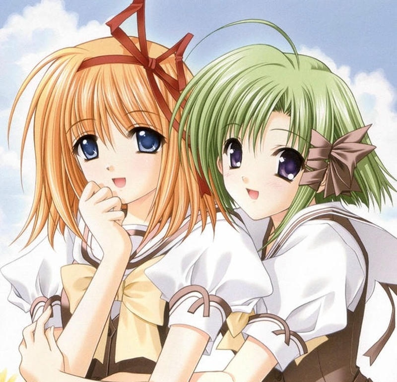 Hai cô gái anime cười đùa hình ảnh đôi bạn thân nữ cute