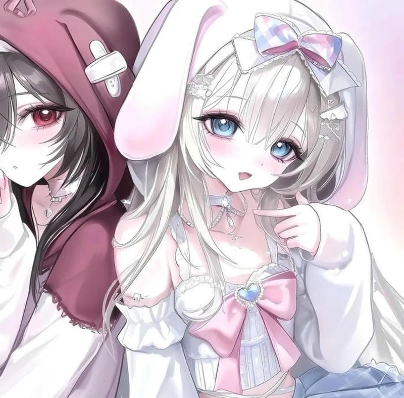Hai cô gái anime thân thiết trong ảnh đôi bạn thân anime