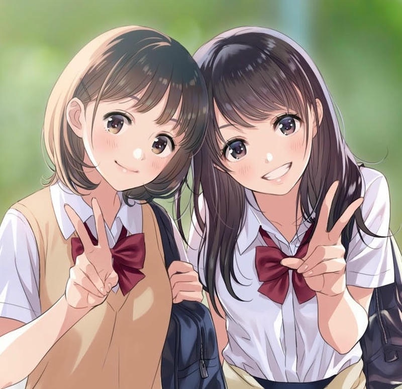 Tình bạn thân thiết vui vẻ hình minh họa anime đôi bạn