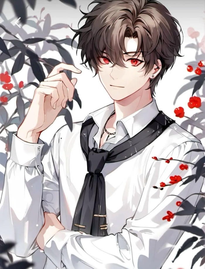 ảnh anime nam học sinh đứng dưới tán cây sân trường