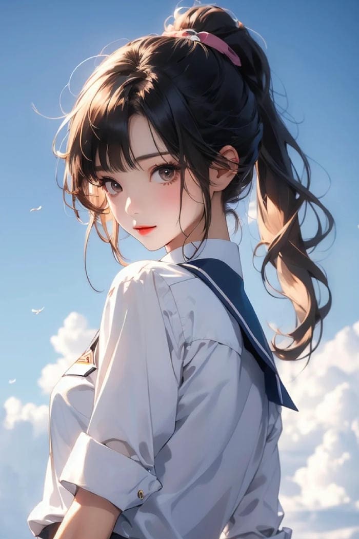 ảnh anime nữ học sinh ánh mắt trong trẻo