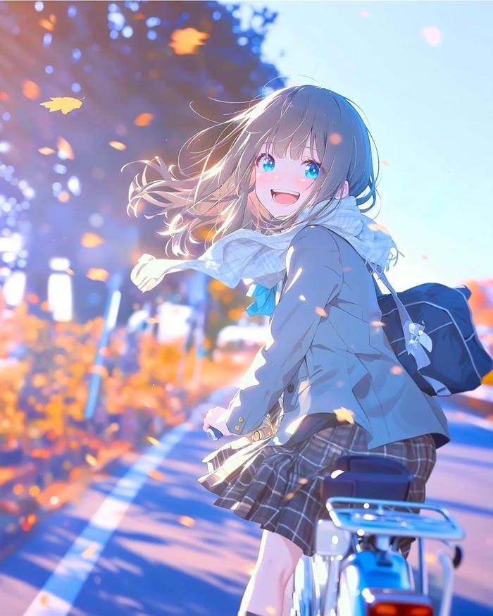 ảnh anime nữ học sinh dưới tán cây sân trường