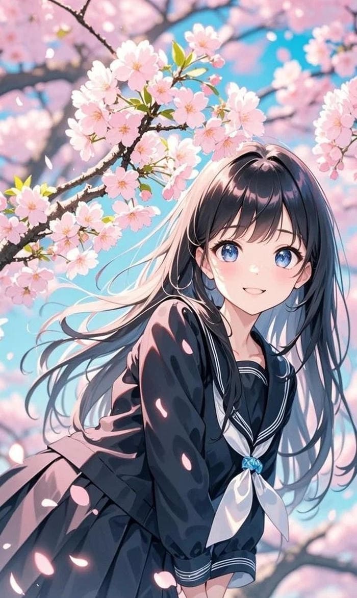 ảnh anime nữ học sinh góc nghiêng đáng yêu