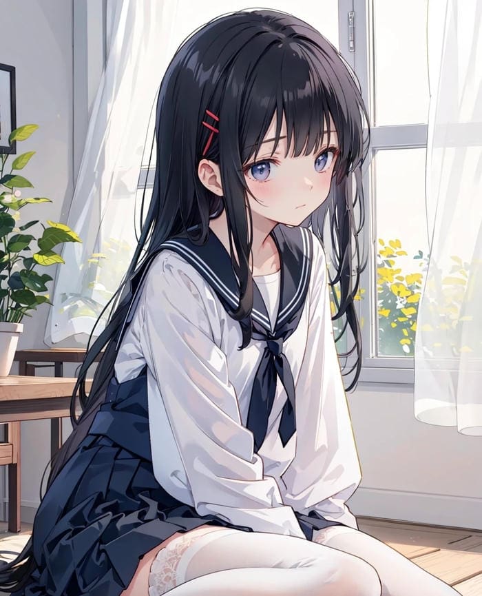 ảnh anime nữ học sinh với đồng phục chỉnh tề