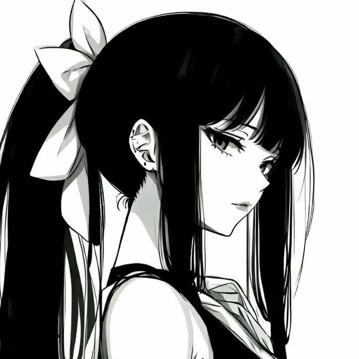 ảnh anime nữ trắng đen ánh nhìn sâu thẳm