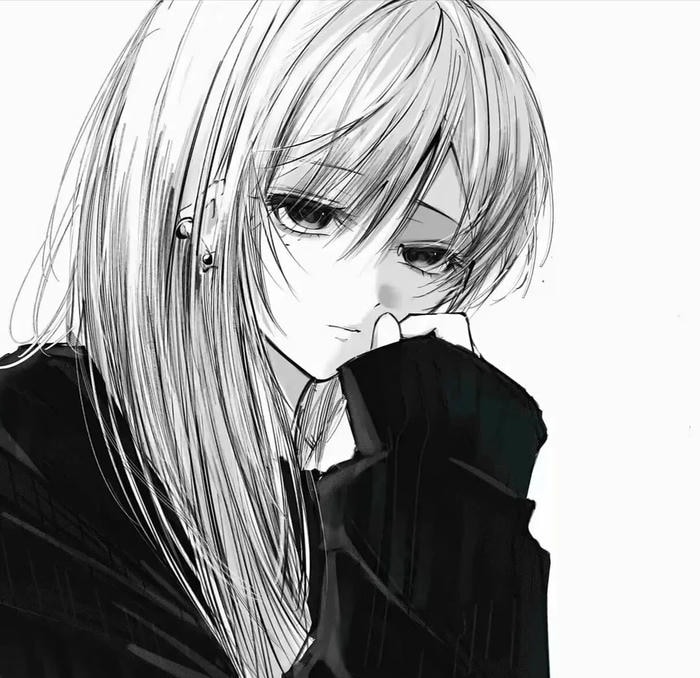 ảnh anime nữ trắng đen vẻ dễ thương