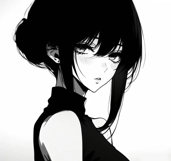 ánh mắt huyền bí ảnh anime nữ trắng đen