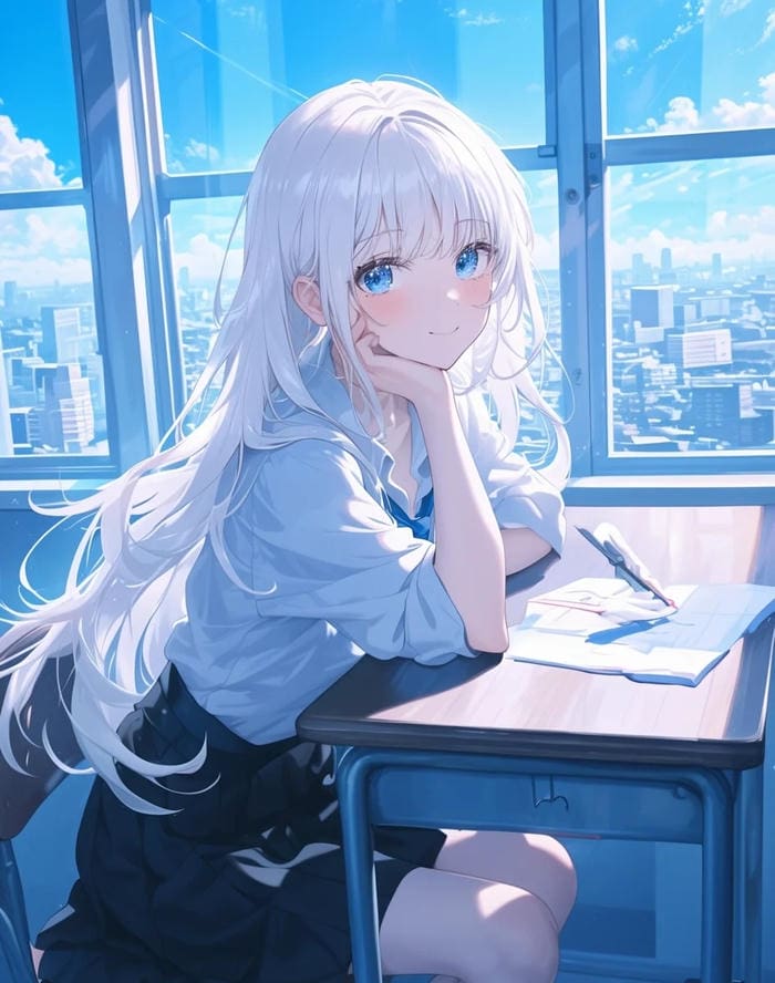 ánh nhìn dịu dàng ảnh anime nữ học sinh trong lớp