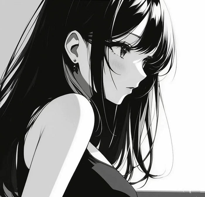 ánh sáng đổ bóng làm nổi ảnh anime nữ trắng đen