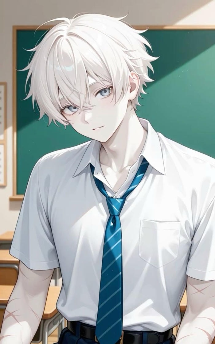 hình ảnh anime nam học sinh giữa sân trường rộng