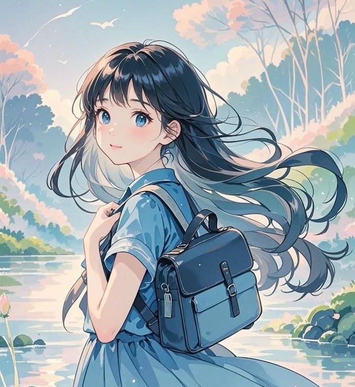 hình ảnh anime nữ học sinh nhìn xa suy tư