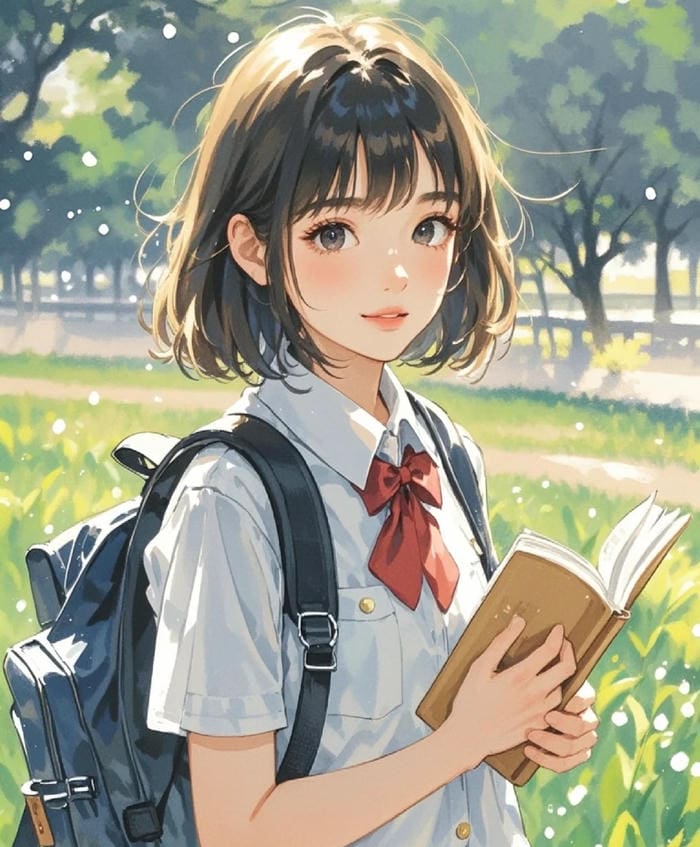 hình ảnh anime nữ học sinh phong thái tự nhiên