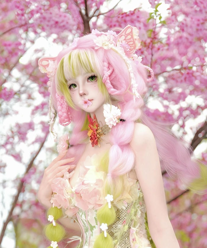 hình ảnh cosplay Mitsuri tay đặt trước ngực